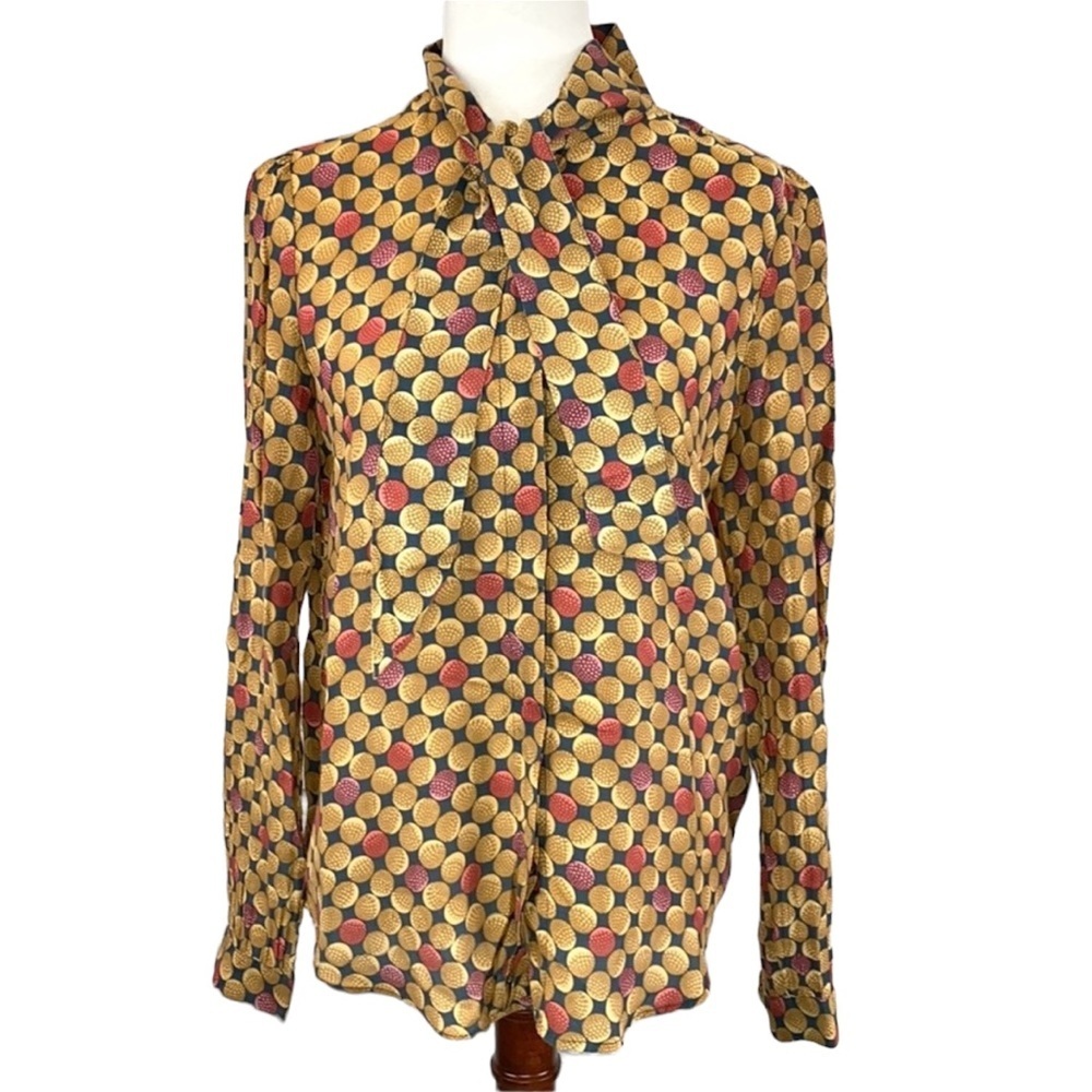 0039 Italy Polkadots Tie Neck Silk Blend Blouse